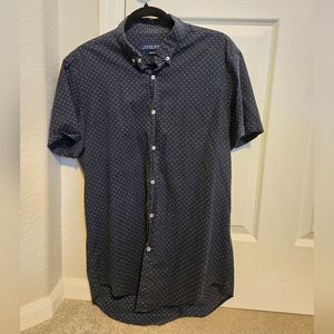 Zara Men's Navy Blue Polka Dot Button Up, Large Slim Fit
